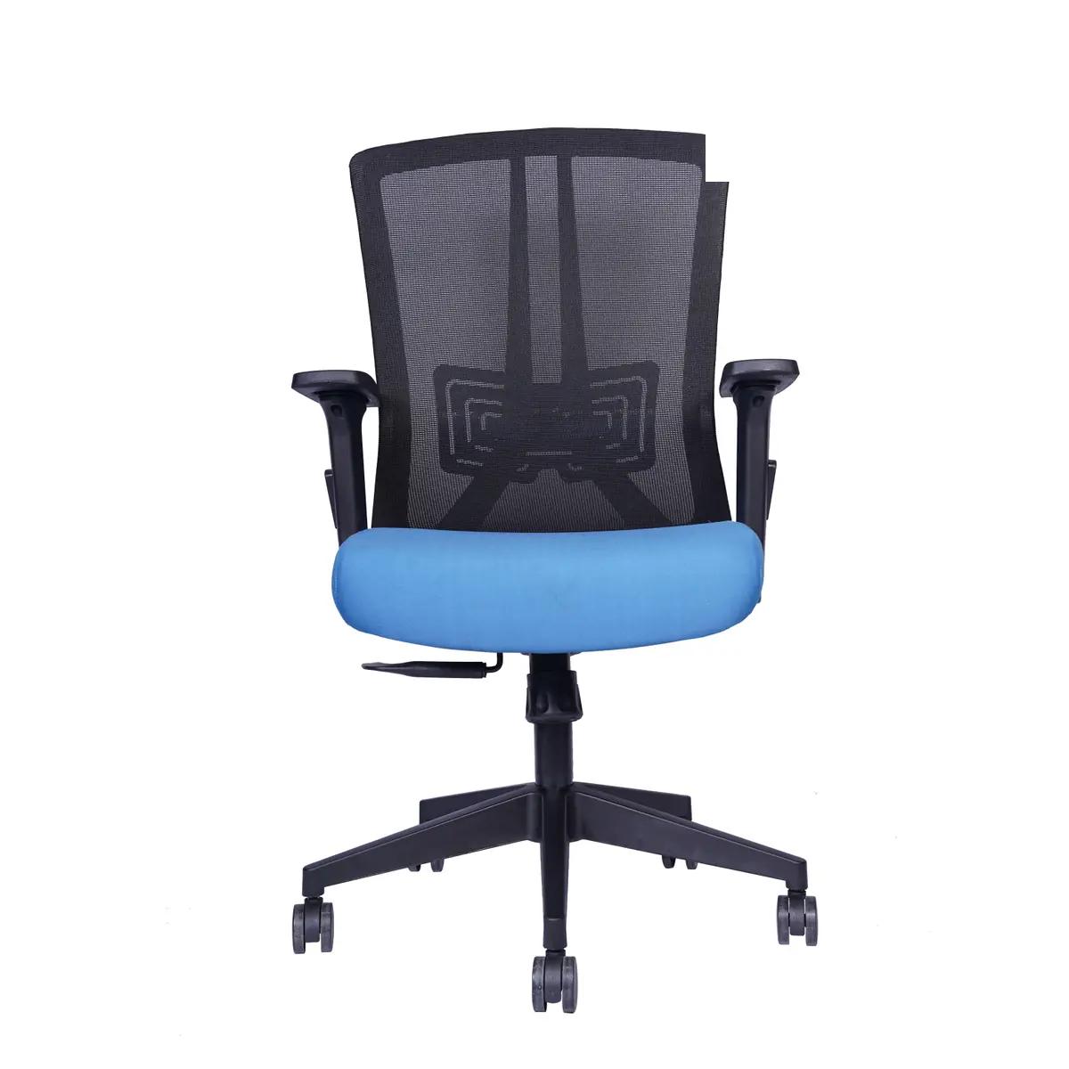DecArt Eiffel Mid-Back Mesh Chair (EIFFEL-MB) in Black with Blue — office chair manufacturer, Faridabad